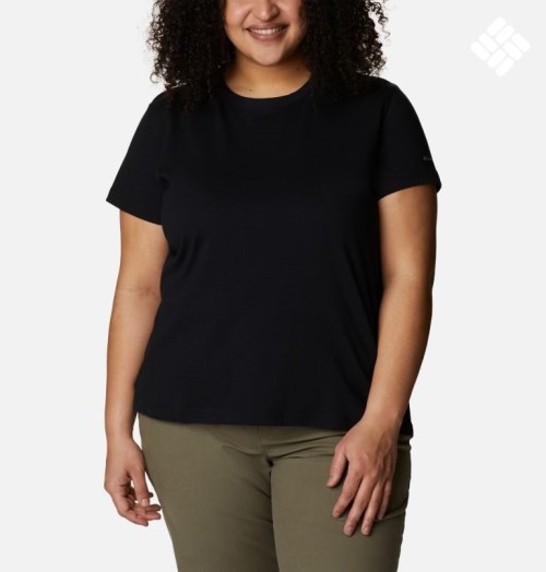 Women's Columbia Sapphire Point Short Sleeve T Shirts Black | Plus Size CA-O03A4